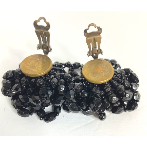 Vintage Jet Black Rhinestone  DANGLE Earrings DRAMATIC - Picture 4 of 6